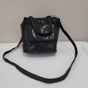 Wilsons Genuine Leather Black Mini Convertible Crossbody Handbag Vintage Y2K